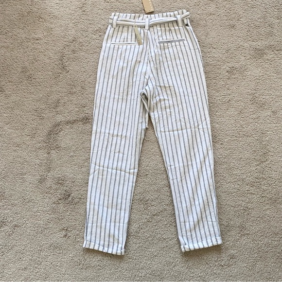 BNWT Monk & Lou White High Rise Pinstripe Paperbag Waist Pants - Picture 4 of 14